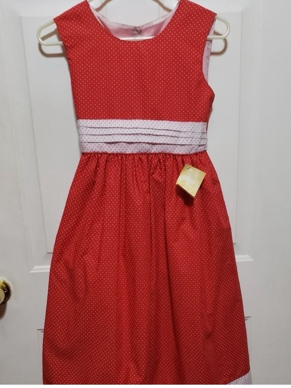 Vintage NOS Girls Size 12 Red White Polka Dot Party Dress Crinoline New